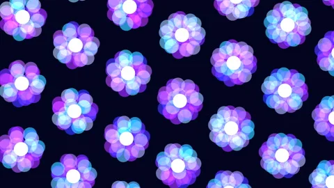 Floating circular pattern of purple and blue flowers on dark background Stock-Footage 267053878