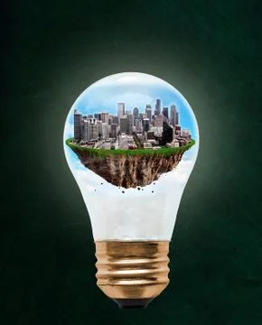 Floating City of Seattle Inside Light Bulb With Copy Space Stock Photos