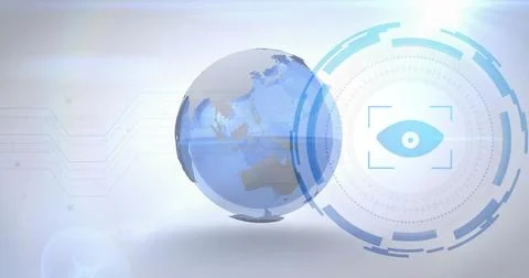 Floating clear 3D globe and circular HUD occupying center of digital canvas, 库存插图