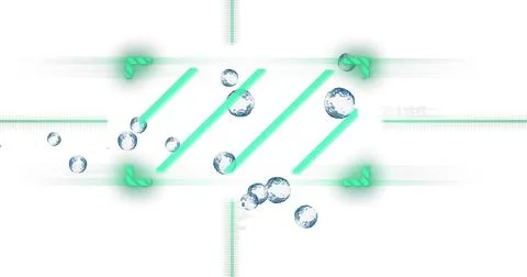 Floating clear panel showing four tilted teal bars on white field, neon brackets Illustrazione stock