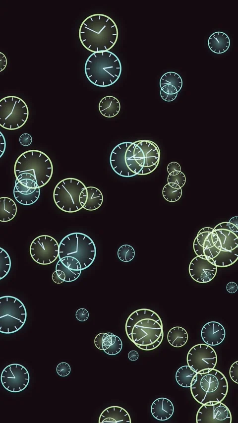 Floating clocks against a black backdrop symbolize the passage of time Stock Footage 327941713