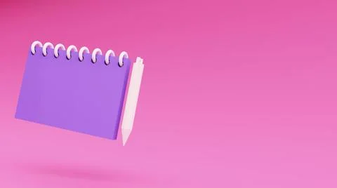 Floating closed notepad with pencil on pink background. Copywriting, notepad Illustrazione stock