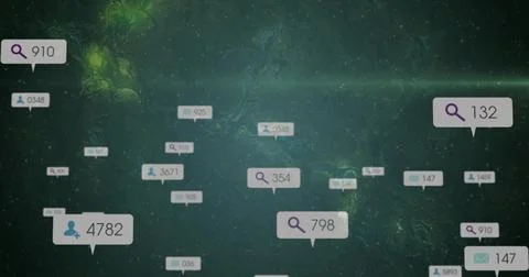 Floating cluster displaying search user message bubbles above dark green Stock Illustration