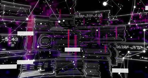 Floating cluster of layered digital panels forming network in cyber space, Stock Photos
