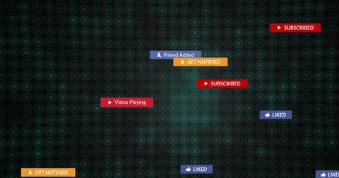 Floating cluster of notification badges moving over dark teal ring grid, showing 写真素材