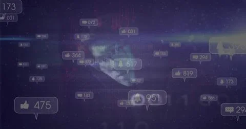Floating cluster of notification badges pulsing over virtual HUD moon backdro Stock Illustration