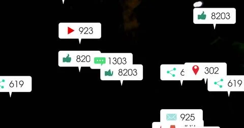 Floating cluster notification bubbles on dark interface, showing play 923, Illustrazione stock