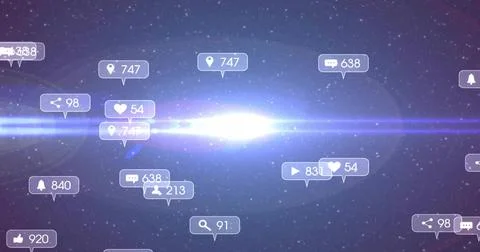 Floating cluster of notification icons with numeric badges pulsing across starry 스톡 일러스트