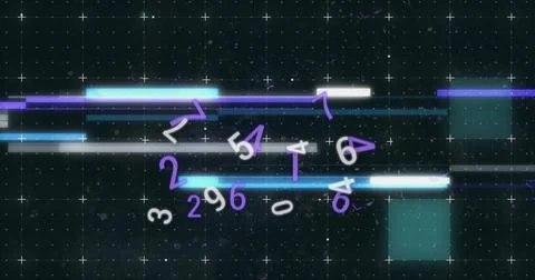 Floating cluster of numeric glyphs glowing and drifting in crosshair grid HUD Illustration