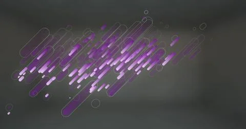 Floating cluster of purple rounded rectangles and circles drifting in digital Illustrazione stock