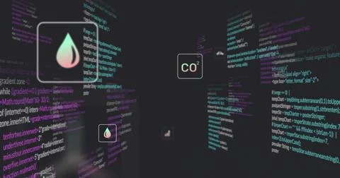 Floating cluster showing code panels and UI cards in virtual space, featuring Illustrazione stock