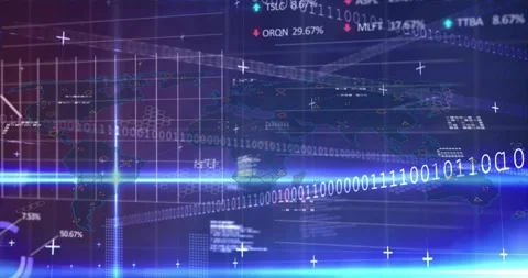 Floating code blocks initiating interface, forming grid, sweeping binary, Stock Footage 318499129