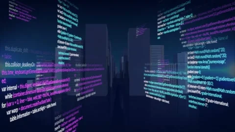 Floating code panels entering tunnel, gliding inward and updating syntax, Stock Footage 327196482