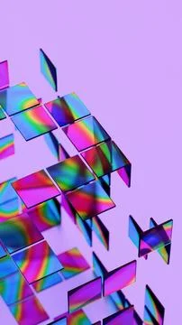 Floating Colored Glass Squares with Soft Focus on Purple Background Stock Illustration