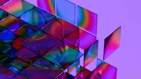 Floating Colored Glass Squares with Soft Focus on Purple Background Stock Illustration