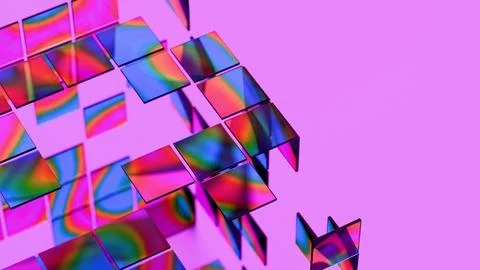 Floating Colored Glass Squares with Soft Focus on Purple Background Stock Illustration