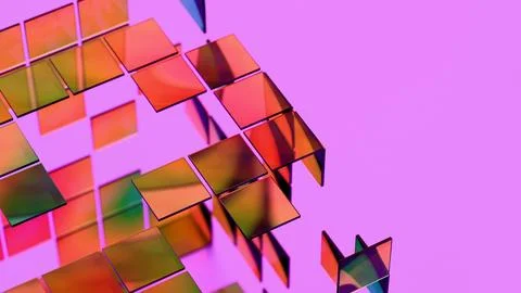 Floating Colored Glass Squares with Soft Focus on Purple Background Stock Illustration