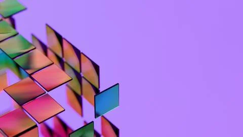 Floating Colored Glass Squares with Soft Focus on Purple Background Stock Illustration