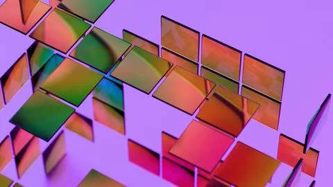 Floating Colored Glass Squares with Soft Focus on Purple Background Stock Illustration