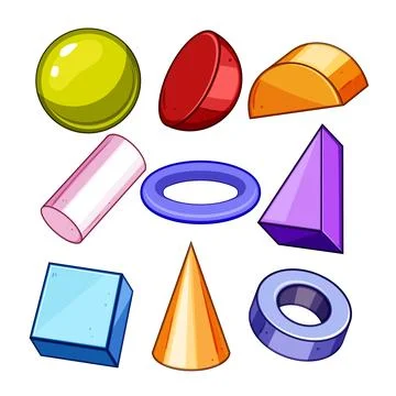 Floating colorful 3d geometric shapes collection Stock Illustration