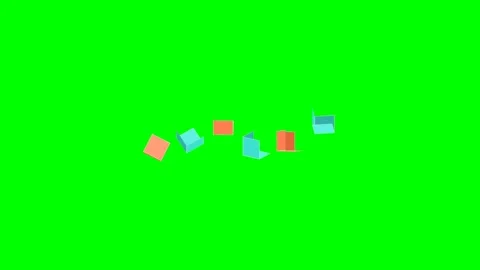 Floating colorful geometric cubes arranged in a minimalist green background Stock Footage 340265928