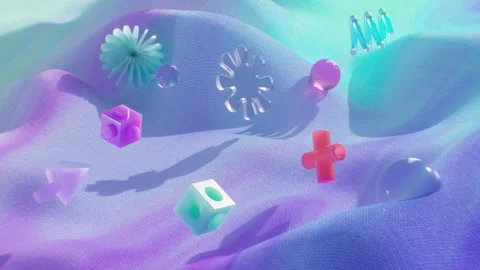 Floating Colorful Geometric Objects and Flowing Shape Motion Design Loop Video stock 281605923