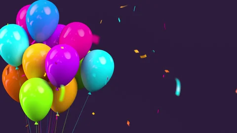 Floating Colorful Glossy balloons with Falling Confetti. Stock Footage 304541052