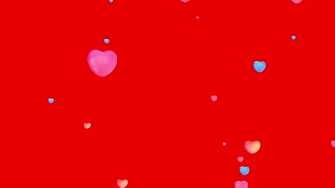 Floating colorful hearts on red background Stock Footage 340755201