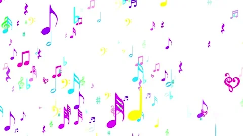 Floating colorful music notes. Exploding icons. White background. 25 fps Stock Footage 167790174