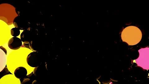 Floating colorful spheres in dark space with glowing lights. Stock Footage 343670937