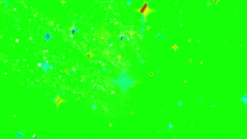 Floating colorful star particles flowing across bright green background for Stock Footage 345330390