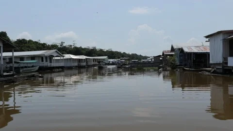 Floating community at Amazon River Stockbeeldmateriaal 101959725