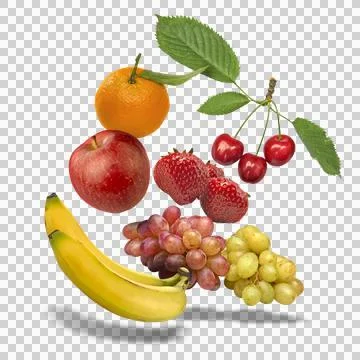 Floating Composition of some fruits on orange gradient Stock Photos