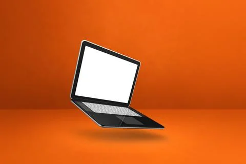 Floating computer laptop isolated on pink. Horizontal background Illustrazione stock