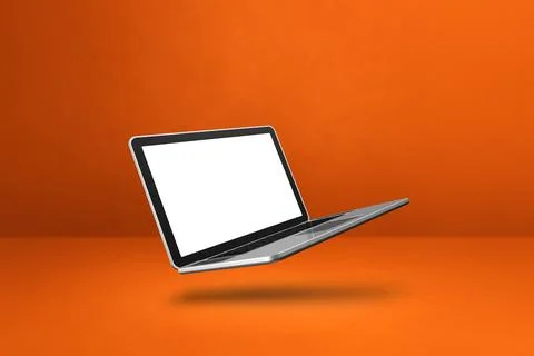 Floating computer laptop isolated on pink. Horizontal background Illustrazione stock