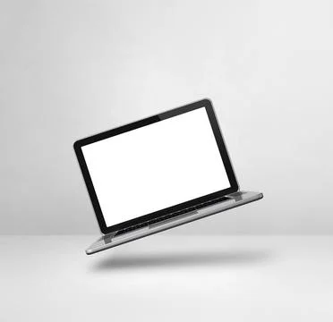 Floating computer laptop isolated on white. Square background Stock Illustration