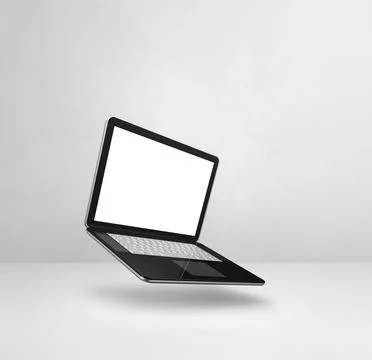 Floating computer laptop isolated on white. Square background Illustrazione stock