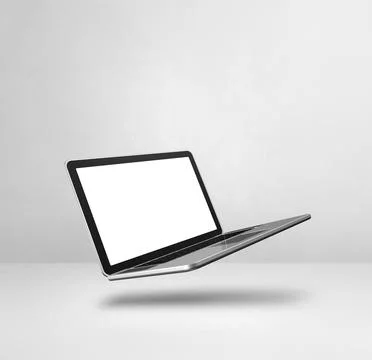 Floating computer laptop isolated on white. Square background Illustrazione stock