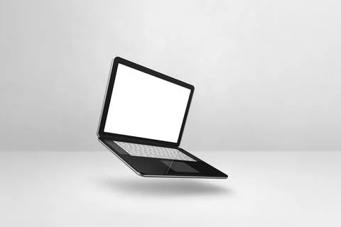 Floating computer laptop isolated on white. Horizontal background 스톡 일러스트