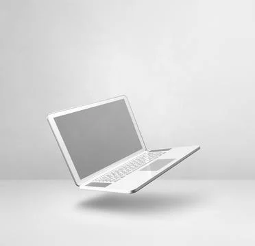 Floating computer laptop isolated on white. Square background 库存插图