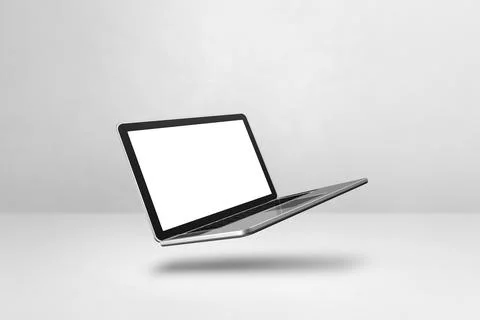Floating computer laptop isolated on white. Horizontal background Illustrazione stock