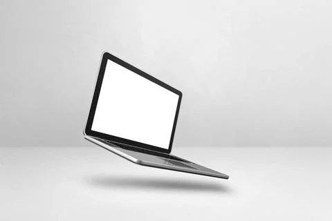 Floating computer laptop isolated on white. Horizontal background Blank co... Stock-Fotos