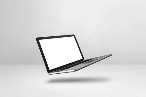 Floating computer laptop isolated on white. Horizontal background Blank co... Stock-Fotos