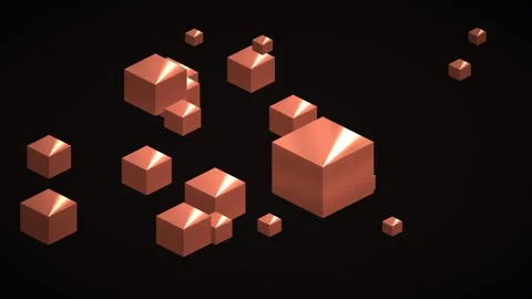 Floating copper cubes in dark background create abstract Stock Footage 338277173