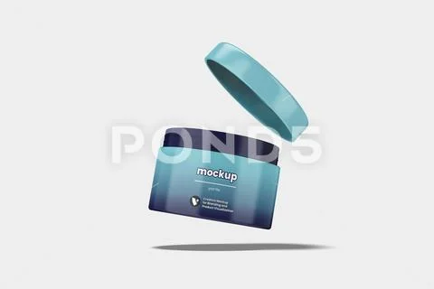 Floating of Cosmetic Jar Mockup PSD Template