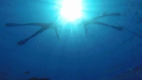 Floating Couple on Water Surface, View from below Stock Footage 73818456