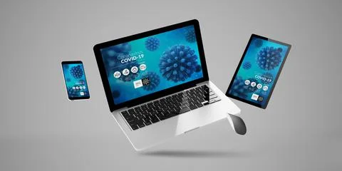 Floating covid-19 devices Illustrazione stock
