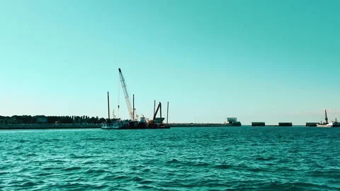 A floating crane after sunrise Stock Footage 280773328