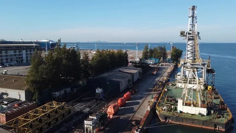 Floating crane barge at the dock Stock Footage 120231787