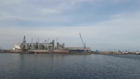 Floating cranes in port Stock Footage 138742283
